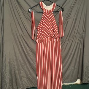 Red and white striped pant jumpsuit